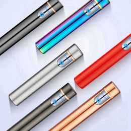 Dernière Mini Coloré Coupe-Vent USB Cyclique Charge Briquet Stylo Cylindrique Style Portable Tactile Détection Herbe Cigarette Tabac Fumer Titulaire