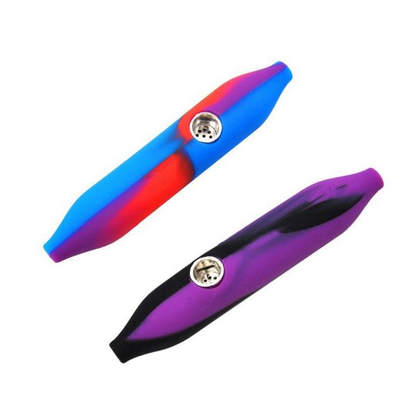 Último Mini Tubos de Silicona Plumas Estilo Tubo de Mano Portátil Filtro de Metal Tazón Poroso Hierba Seca Tabaco Titular de Cigarrillo Cachimba Pipa de Agua Bong Fumar