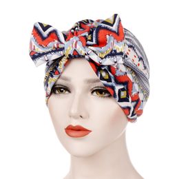 Laatste Moslim Bonnet Womens Grote Strik Stretch Hijab Turban Hoed Sjaal Hoofddeksels Cap Hoofd Wrap Chemo Mutsen Bow Hair Accessoires