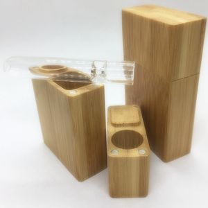 Dernier étui de pirogue en bois de bambou naturel Portable herbe sèche tabac filtre en verre receveur dégustateur chauve-souris One Hitter tuyaux stockage boîte de rangement en bois