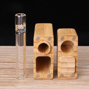 Nieuwste natuurlijke bamboe hout gevallen draagbare droge kruid tabak opbergdoos Dugout One hitter glazen sigaret roken stash case houder DHL DHL