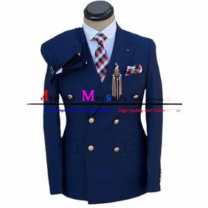 nieuwste Marineblauw Heren Pak Slim Fit Mannen Wedding Suits Tuxedo Double Breasted Busin Suits 2 Stuk Blazers Set Terno Masculino l2sM #