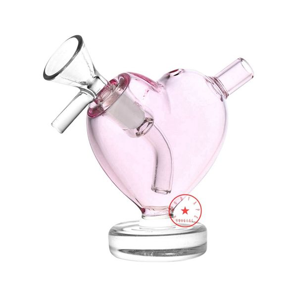 Dernières Rose Fumer Bubbler Verre Épais LOVE Forme Pipes Portable Poche Mini Herbe Tabac Filtre Poignée Bol Porte-Cigarette Tube Pipe À Eau Bulle Main Bong