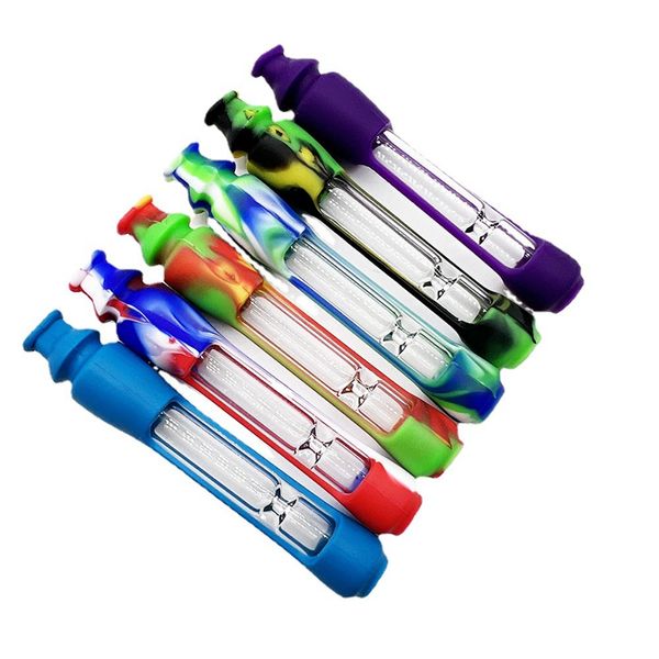 Dernier Fumer Silicone Coloré Protéger La Peau Pyrex Filtre En Verre Épais Embouchure Herbe Sèche Tabac Catcher Taster Bat One Hitter Cigarette Tip Holder DHL Gratuit