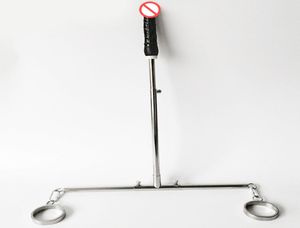 Nieuwste Rvs Enkelboeien Spreader Bar Open Been Vast Frame Met Dildo Speeltjes Voor Vrouw Mannen Bdsm Volwassen bondage Games Se2018422