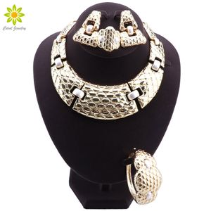 Ensemble de bijoux de luxe pour femmes, couleur or, italie, dubaï, collier, boucles d'oreilles, Bracelet, bague, pour fête de mariage, derniers Styles