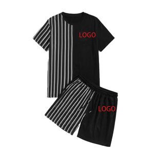 Nieuwste zomer casual katoenen heren trainingspak 2-delig gestreept T-shirt shorts sets voor