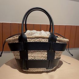 Dernier été le sac fourre-tout Maxi Santorini Sac de luxe de luxe Sac de plage de paille authentique sac à main en cuir de la mode