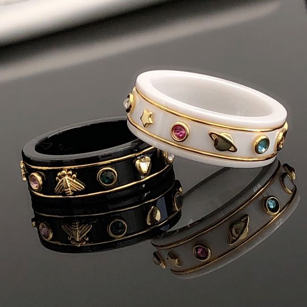 Bagues de créateurs de marque de mode chaude pour femmes, bagues d'abeille brillantes, bagues en céramique noire/blanche, bagues de fête de mariage, bijoux