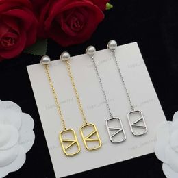 Dernière version Boucles d'oreilles de créateur, or/argent 2 couleurs, laiton de haute qualité avec aiguille en argent 925, boucles d'oreilles pendantes élégantes et résistantes aux allergies pour femmes