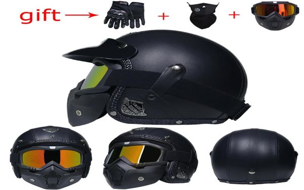 Dernier casque de moto Voss rétro capacetespu cuir ouvert Face Open 34 Hopper Bicycle Casque Dot JET1607579