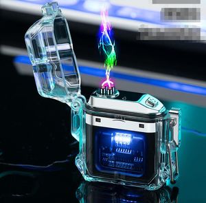 Nieuwste winddichte waterdichte Dual Arc plasma-aansteker Transparant lichaam USB oplaadbare sigarettenaanstekers met geschenkdoos Lanyard ABS