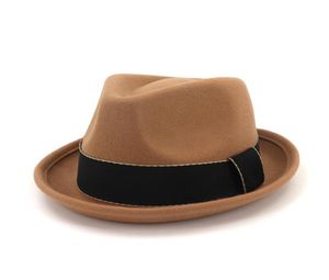 Dernières femmes hommes Menés Rourlement laine Feel Fedora Chapeaux avec ruban Party Jazz Trilby Cap noir Homburg Ladies Church Hat1800740312C8511899