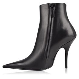 Dernières femmes bout pointu chaussures habillées bottines solides talons aiguilles bottes de piste mode sexy noir femme punk chaussures hiver Botas