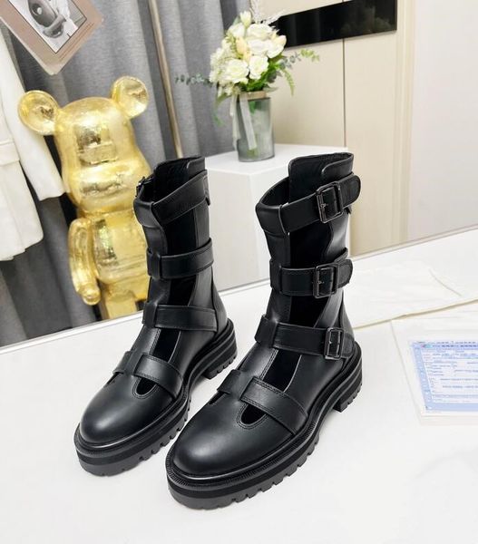 Dernières bottes pour femmes printemps / été découpe talon bas fond plat boucle à tête ronde formelle décontracté banquet travail vacances correspondant taille 35-42 + boîte