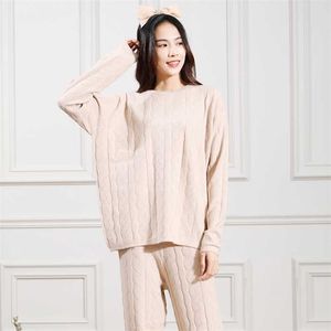 Últimos pijamas para mujer Conjunto de ropa de dormir Ropa para el hogar Suéter Grueso Cuello redondo Ropa de dormir Wick Hilo Suelto Punto Otoño e Invierno 211215