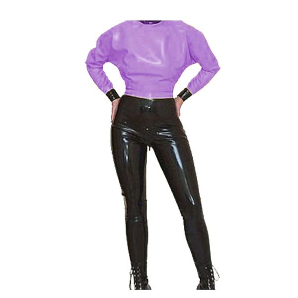 Latex 100% en caoutchouc de veste violette et de pantalons serrés noirs