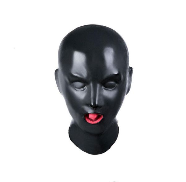 Latex Bondage Hood Sex Mask Fetish Toys BDSM Bondage avec bouche ouverte Gag Sexe Toy Toy Hood Mask Y1907165600505