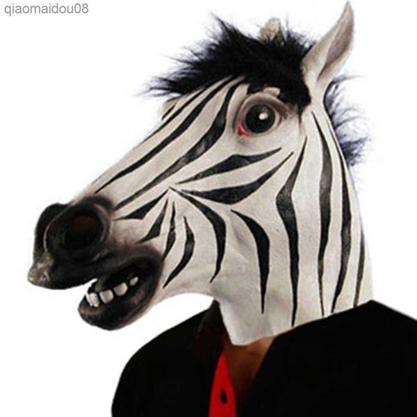 Latex Pleine Tête Masque De Zèbre Halloween Réaliste Déguisement Animal De Fête Cosplay Carnaval Costume Accessoires Accessoires De Théâtre L230704