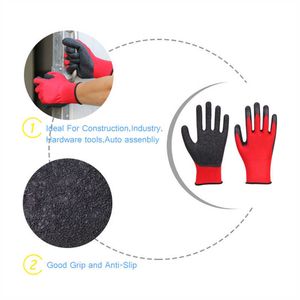 Guantes de látex para el trabajo rojo poliéster arrugado antideslizante protección de seguridad para verano suave transpirable jardín hombre