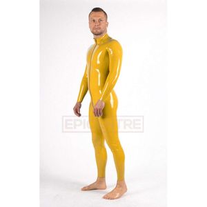 Latex gummi rubber catsuit over het algemeen ganzanzug cosplay game bodysuit jumpsuit geel pak