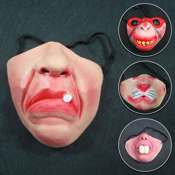 Halx Half Face Clown Mask Mask Props Banda elástica Elástica Horrible Scary Masks Adulto Partido Halloween Decoración de Halloween
