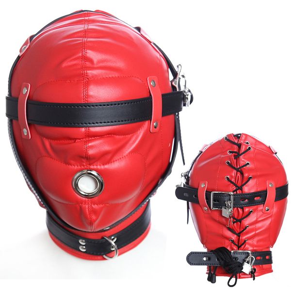 Couvre-chef en cuir Latex masque capuche avec les yeux bandés jeu de rôle Costumes érotiques couverture complète Bdsm Bondage esclave fétiche tête harnais jouets sexy