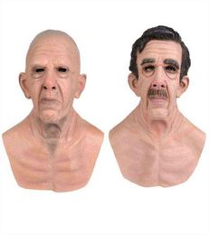 Masque en latex Bald Old Man Woman Full Head Halloween réaliste drôle effrayant adulte Rubber Elder Costume Party Cosplay Decor Prop New L23673764