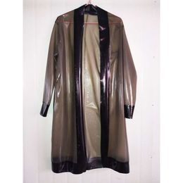 Latex Rubber Club Gummi Mantel Jacke transparent Schwarz Lange Pyjama Top 0,4m