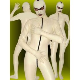 Latex rubber gummi catsuit masker full-body bodysuit panty's witte maat xs ~ xxl catsuit kostuums catsuit kostuums