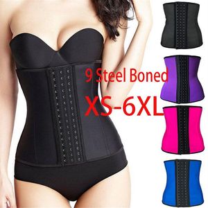 Entrenador de cintura de látex Corsé 9 Fajas de hueso de acero Moldeadores de cuerpo Corsé para mujer Cinturón para adelgazar Fajas Fajas Reductoras De Barriga 6XL Y2313s