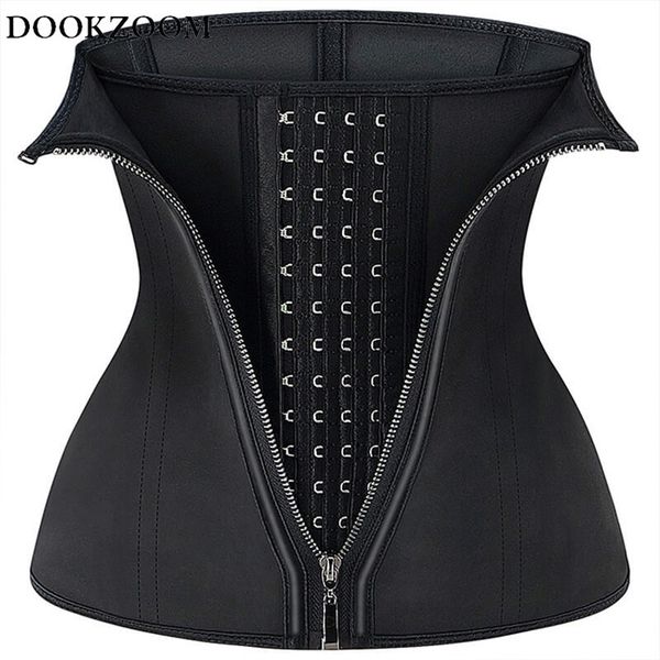 Latex Taille Formateur Corset Zipper Cincher Minceur Ventre Ceinture Tummy Trimmer Shaper Femmes Contrôle Gaine Ceinture Sangle Noir 220615