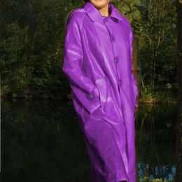Latex Windbreaker femmes mode Purple Sexy Slevees Long avec des costumes de chats XS-XXL