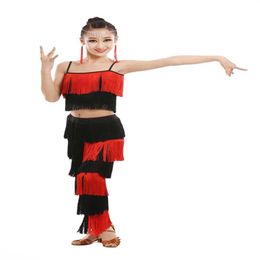 Latin Dans Jurk voor Meisjes Volwassen Ballroom Kwastje Fringe Tops Broek Salsa Samba Kostuum Kids Kinderen Danswedstrijd Costume187r