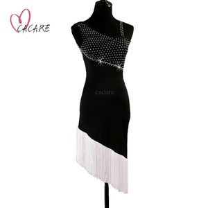 Latin Dans Jurk Vrouwen Danswedstrijd Jurken Stadium Slijtage Flapper Jurk Samba D0469 Zwart Wit met Kwastje Zoom Rhinestones300e