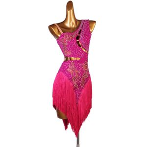 Vestido latino para mujer, vestido de baile con diamantes de imitación, 12 colores, vestido con flecos y borlas, vestido de Rumba, disfraz de Salsa de competición, vestido Gatsby