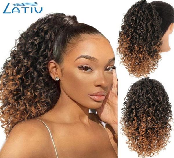 Lativ Synthetic Synthetic Curly Pony Ponytail Couchet Ponytails for Black Womeclips on Hair Extension 2102179215958