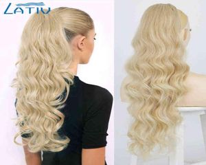 Lativ synthétique longue queue de cheval ondulée couleur blond cendré cordon queue de cheval Clipon Extensions de cheveux pour les femmes noir blond usage quotidien 225938162