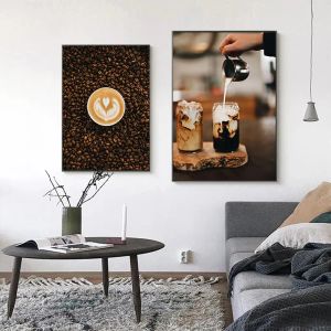 Latte Coffee Beans Espresso Affiches HD Toile imprimé peinture murale Art Art Picture Modren Café Shop Cafe Home Decor Cuadros