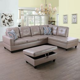 Полуполиуретановый диван из синтетической кожи цвета латте, состоящий из 3 предметов, набор диванов для гостиной