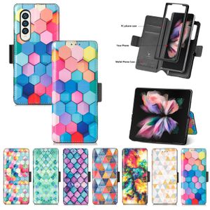 Lattice Rainbow PU Fundas de billetera magnética de cuero Ranura para tarjeta Kickstand Rfid Bloqueo protector para Samsung Galaxy Z Fold 4 3 5G Fold3 Fold4