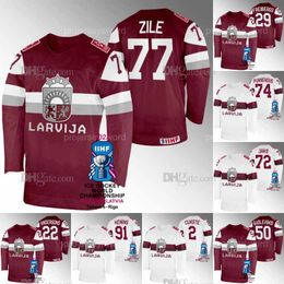 Letonia Hockey 2023 IIHF Campeonato Mundial Jersey Kristaps Zile Karlis Cukste Janis Jaks Ivars Punnenovs Kristers Gudlevskis Ralfs Freibergs Ronalds Kenins Camisa