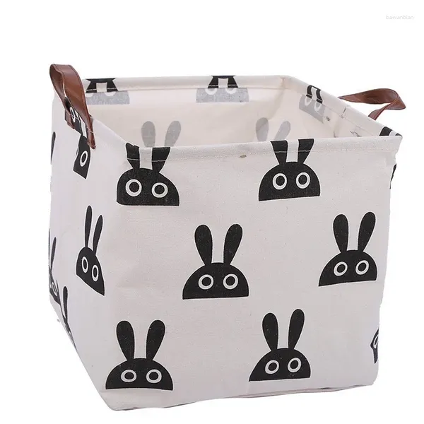 Sacs à linge 1pc 32x32cm Boîte de rangement de bureau Boîte à coller des sous-vêtements Panier de jouets Black White Cartoon Bure