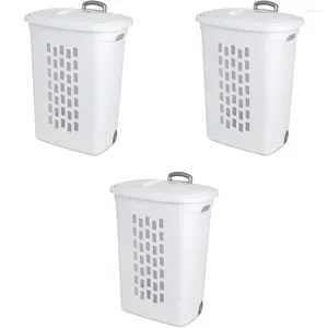 Sac à linge Panier de lavage de 3 packs pour vêtements Base de couvercle blanc avec roues de poignée en plastique paniers de rangement Hamper à roues ultra