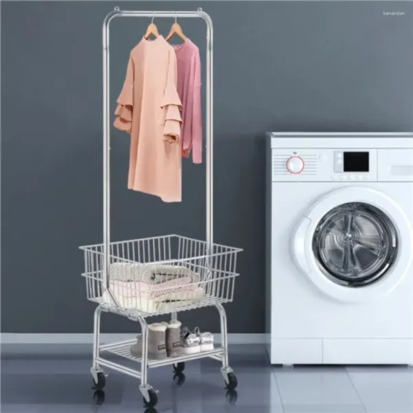 Sac à linge Chariot en métal chromé à 3 niveaux avec barre de suspension