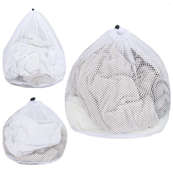 Sac à linge 3pcs Pull de lavage durable Machine à laver blanche Rangement de jouets à cordon avec une robe de sac à cordon polyester