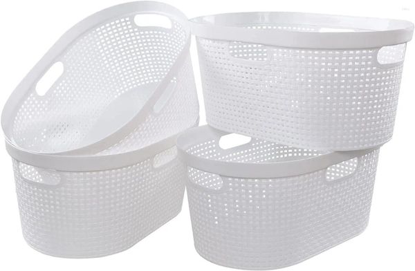 Sacs à linge 4 paquets paniers en plastique blanc grands paniers organisateurs de vêtements sales 40 L