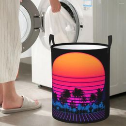 Sacs à linge 80s Vaporwave Palmiers Sunset Panier circulaire Panier de rangement robuste et durable Salons de vêtements