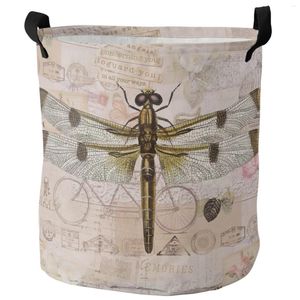 Sac à linge Dragonfly Animal Retro Dirty Basket Roundable Round Imageproof Home Organizer Clothing Children Toy Rangement