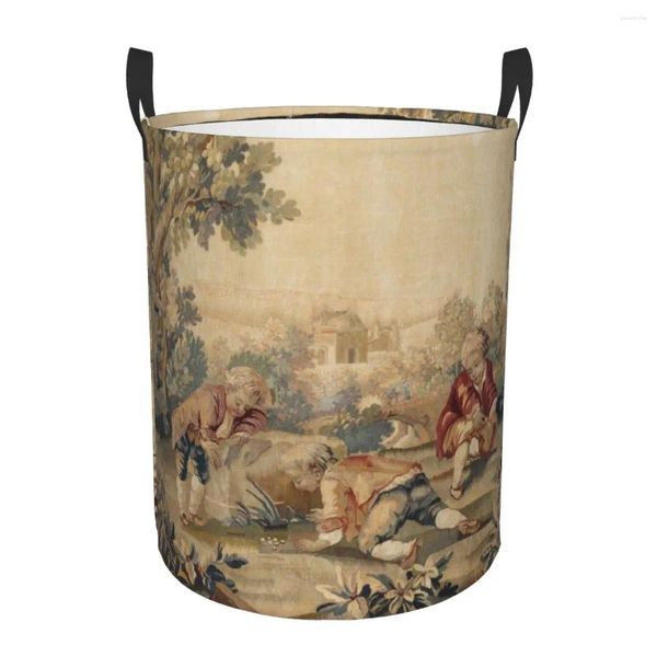 Sac à linge Aubusson Antique Tapestry Print Hamper Bread Rangement Panier de rangement Boho Français Organisateur de jouets de pépinière pour enfants